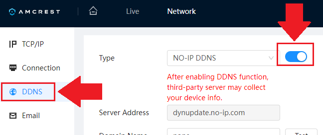 Amcrest store ddns setup