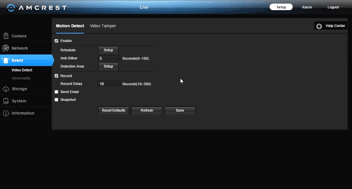 lorex motion detection sensitivity