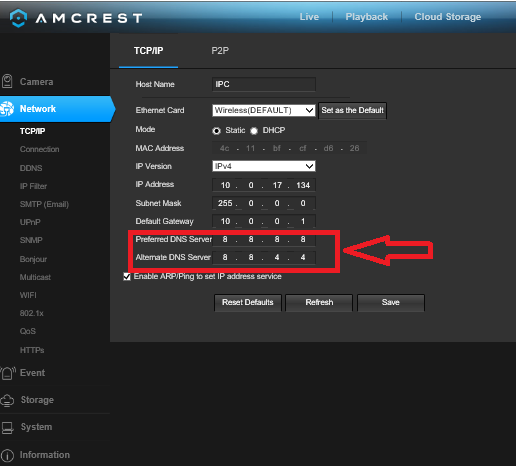 How To Set a DNS Setting For Cloud – Amcrest