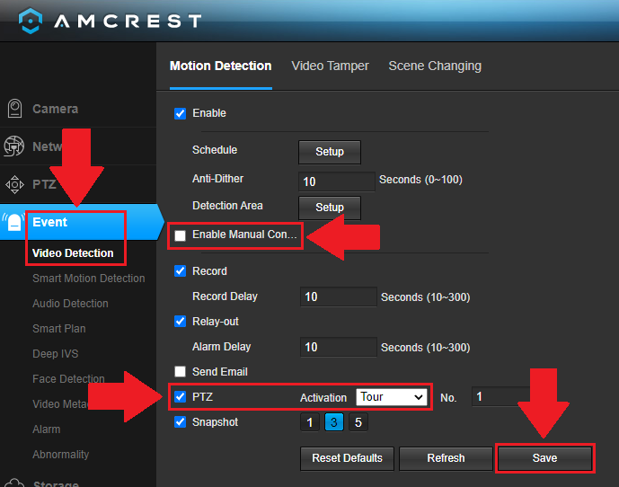 Amcrest store motion detection